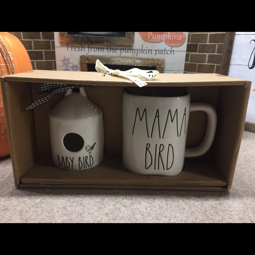Rae Dunn baby bird birdhouse mug set